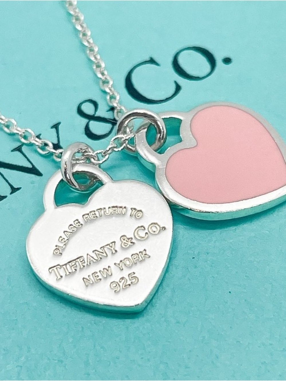 Tiffany & Co. Silver Heart Tag Necklace with Pink Enamel Heart